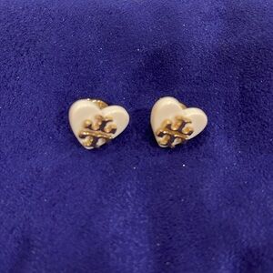 Genuine Tory Burch heart shaped logo earrings
